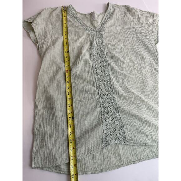 KONA SOL Gauze Tunic Cover Up  Cotton Green Beach Top Short Sleeve - Picture 4 of 7